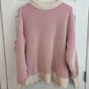 Aerie Pink and Cream Cowl Neck Sweater